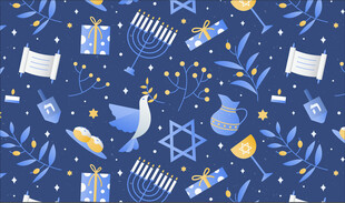 蓝色背景圣诞元素图案