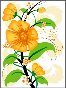 黄色花卉枝叶插画图案