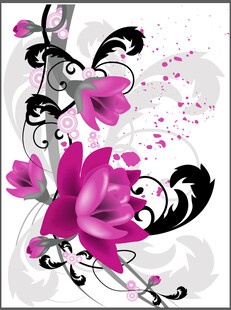 梦幻紫花与黑色藤蔓图案