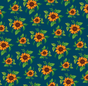 蓝色背景上的向日葵图案