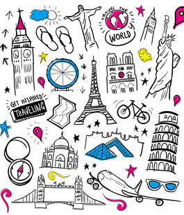 全球著名地标涂鸦插画