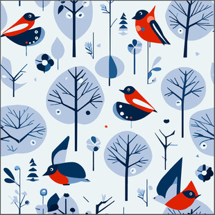 冬日森林中的动物与树木图案