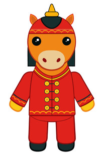 中式装扮的卡通小马玩偶