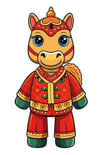 中式装扮卡通小马形象