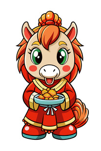 红衣小马捧金元宝贺岁