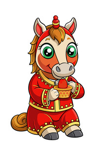 红衣萌马拜年形象