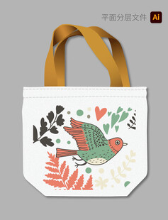 手绘小鸟帆布包图案设计