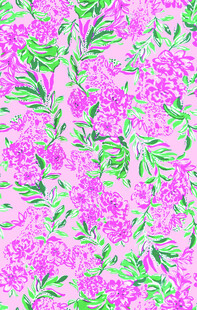粉色底绿叶花卉图案