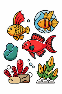 可爱海洋鱼类与珊瑚图案