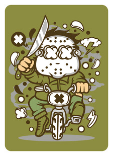 卡通骑士骑摩托持剑形象