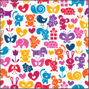 多彩动物图案布料设计