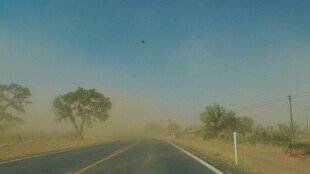 公路上的沙尘天气景象