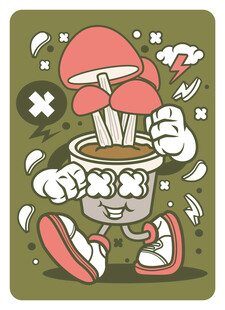 卡通蘑菇角色活力奔跑