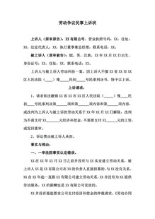劳动争议民事上诉wold文档