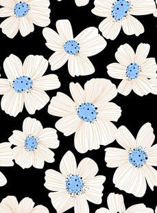 黑白蓝花朵无缝图案背景