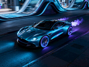 炫酷蓝车于科幻场景飞驰