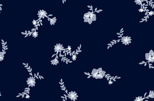 深蓝底白色花卉图案