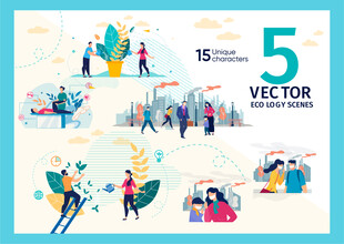 城市生活场景矢量插画