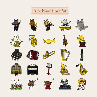 卡通乐器角色插画集合