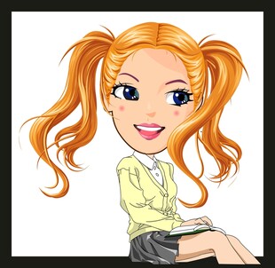 红发双马尾女孩可爱坐姿