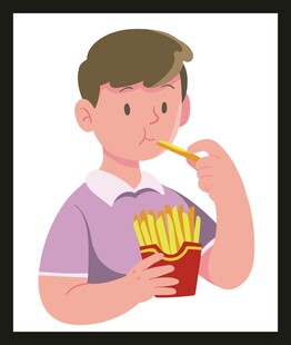 男孩开心吃薯条