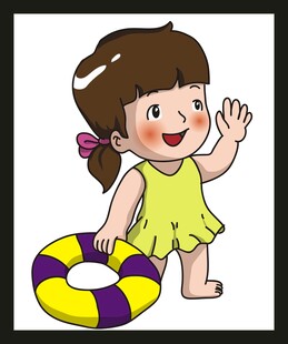 穿裙女孩与彩色游泳圈