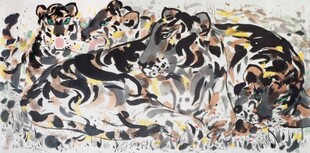 群狼狩猎场景绘画