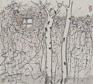 水墨树林抽象画作