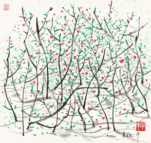 水墨写意繁花枝头图