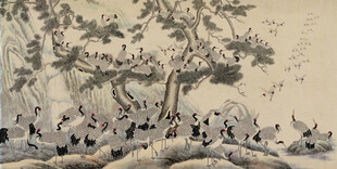 水墨群鸭栖于树下图景