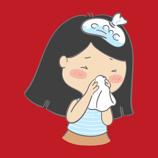 女孩生病擤鼻涕