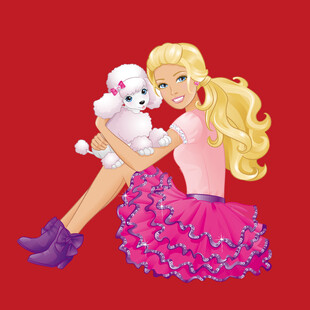 金发女孩抱白色小狗