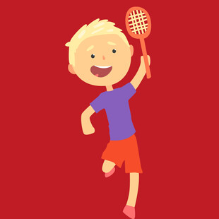 打羽毛球的快乐小男孩