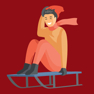 冬日少女坐雪橇俏皮模样