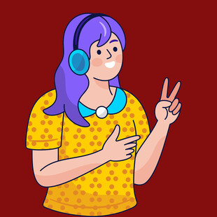 戴耳机比耶的活力女孩