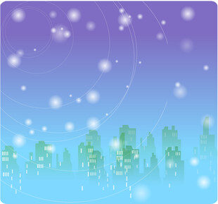 梦幻雪景中的绿色城市景观