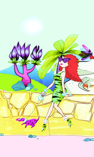 卡通女孩在奇幻场景中漫步