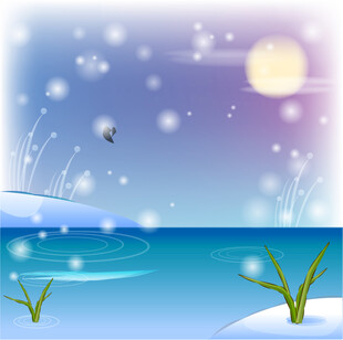 冬日雪景下的宁静水边