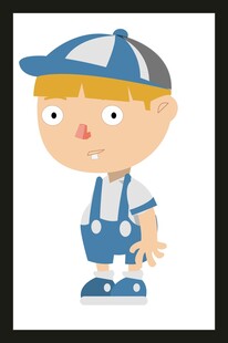 戴帽穿背带裤的小男孩