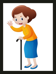 拄拐老年女性打招呼