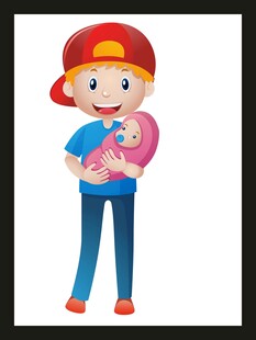 男孩开心抱着粉色玩偶