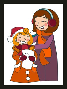 母女冬日温馨拥抱场景