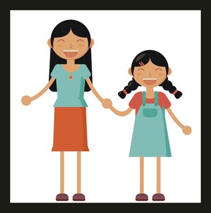 母女牵手的温馨瞬间