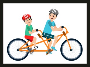 父子共骑双人自行车