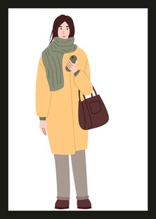 穿黄大衣挎包的时尚女子