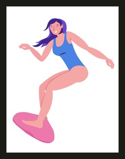 女子冲浪姿态动感