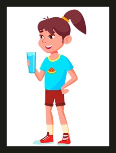 女孩手持杯子开心站立