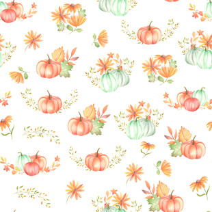 秋季南瓜花卉水彩图案
