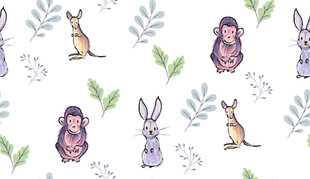 可爱动物花卉无缝图案