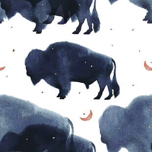 水彩风格野牛群图案设计